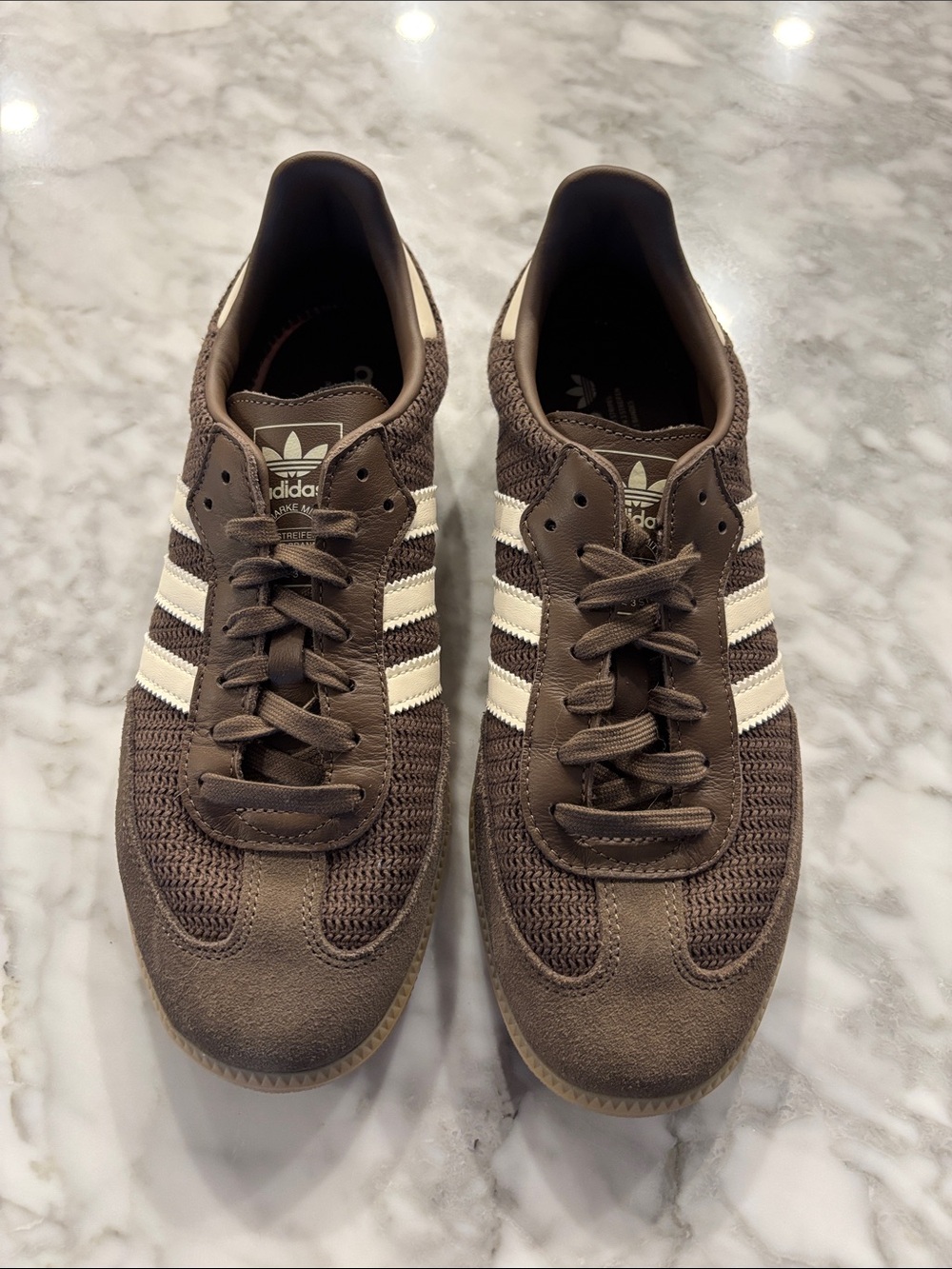 adidas Brown with Cream Stripe Retro Runner-men’s size 9//women’s size 10